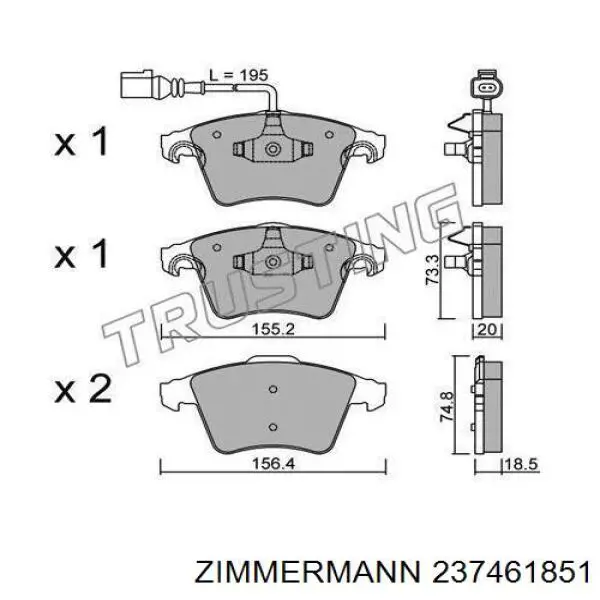 237461851 Zimmermann колодки гальмівні передні, дискові