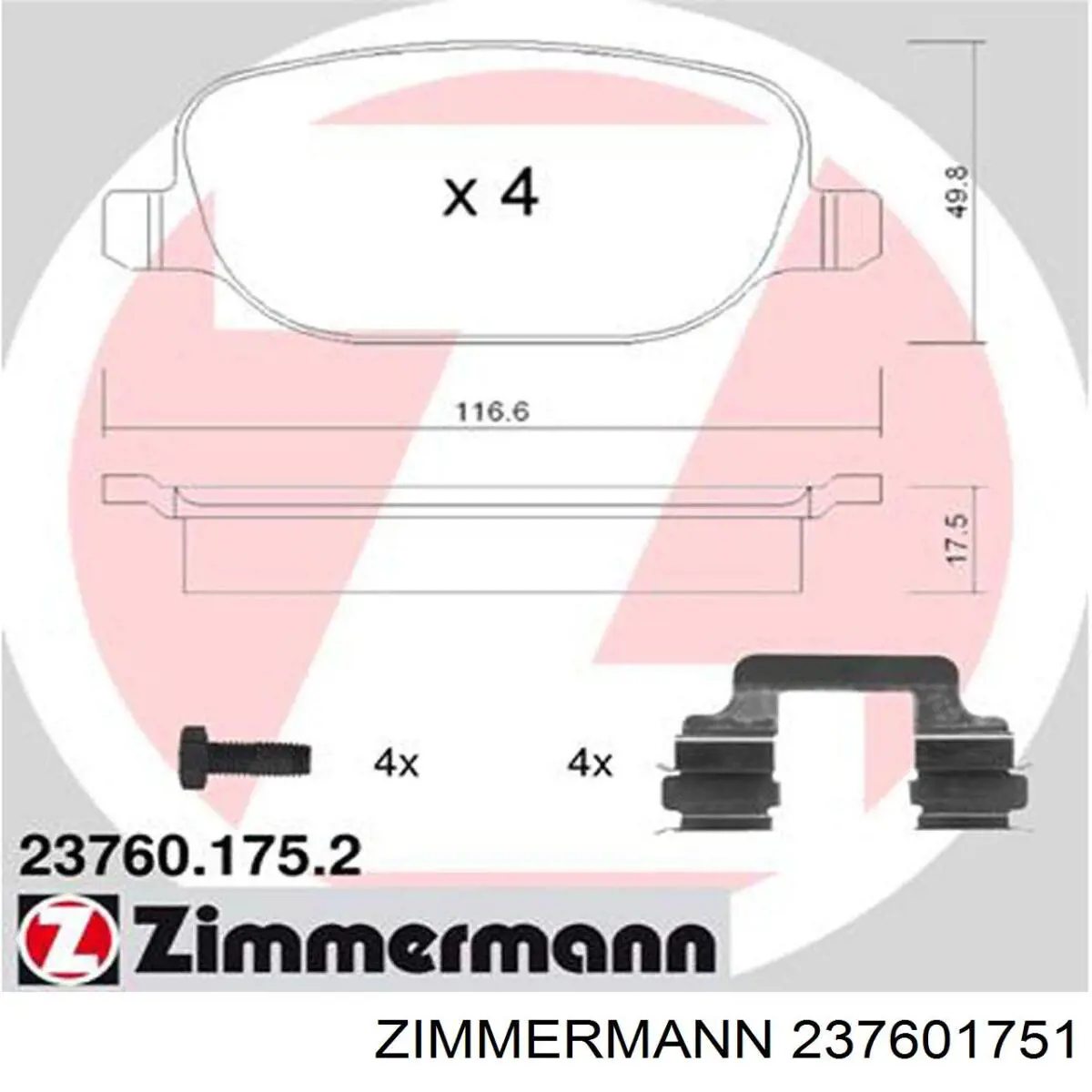 Задні гальмівні колодки 237601751 Zimmermann