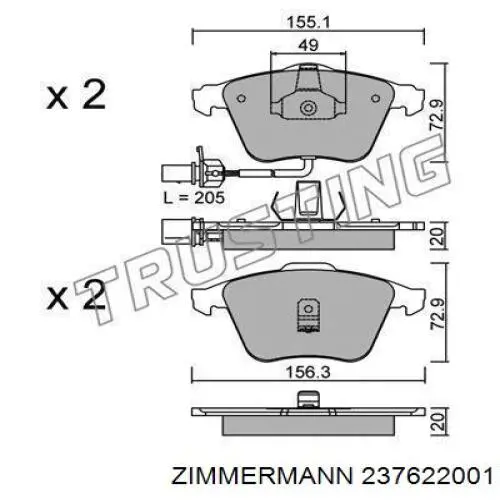 Купити 237622001 Zimmermann Колодки гальмівні передні, дискові