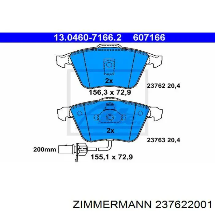 237622001 Zimmermann колодки гальмівні передні, дискові