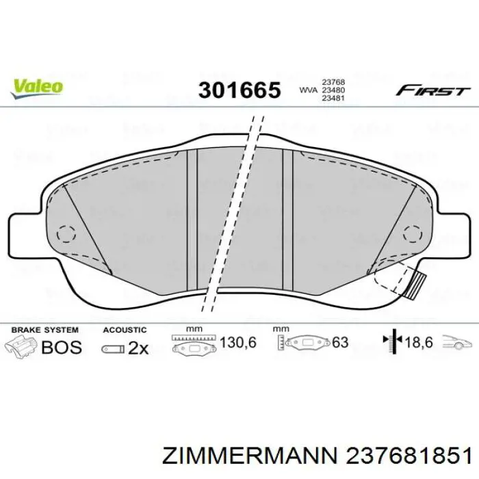 Передні тормозні колодки 237681851 Zimmermann