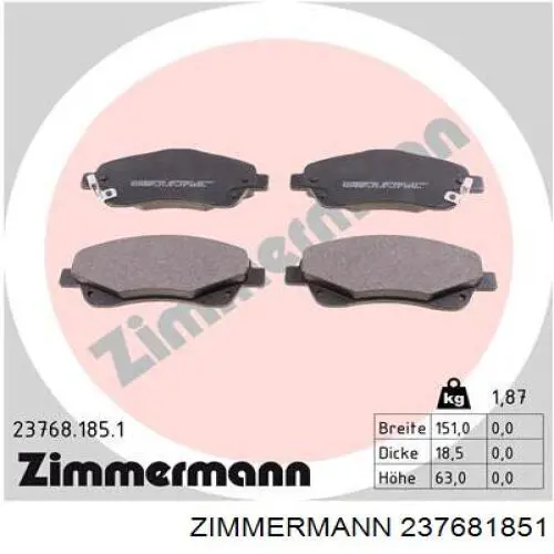237681851 Zimmermann Передні гальмівні колодки