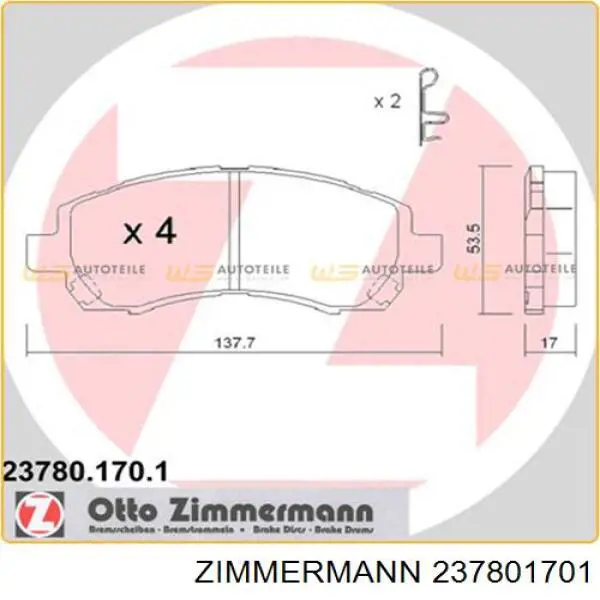 237801701 Zimmermann колодки гальмівні передні, дискові
