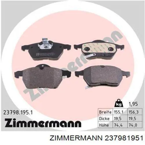 237981951 Zimmermann колодки гальмівні передні, дискові
