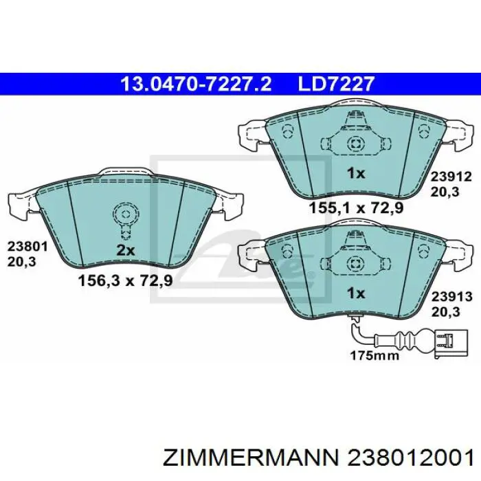 Передні тормозні колодки 238012001 Zimmermann