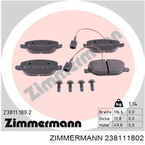 Колодки гальмові задні, дискові 238111802 Zimmermann