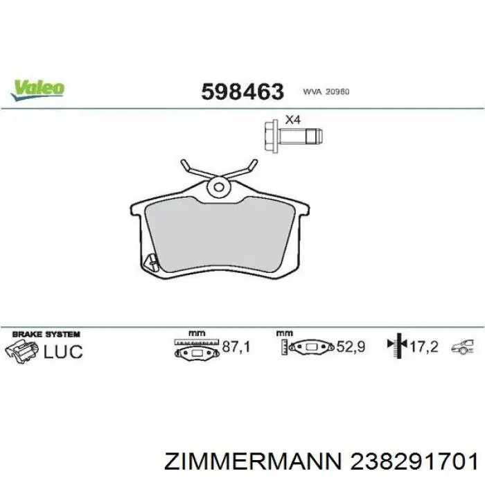 Задні гальмівні колодки Zimmermann 238291701 ціна, від 18.89 USD