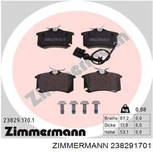 238291701 Zimmermann колодки гальмові задні, дискові