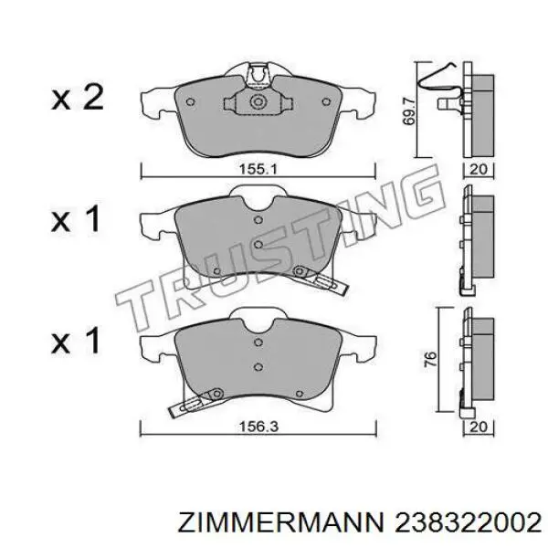 Купити 238322002 Zimmermann Колодки гальмівні передні, дискові