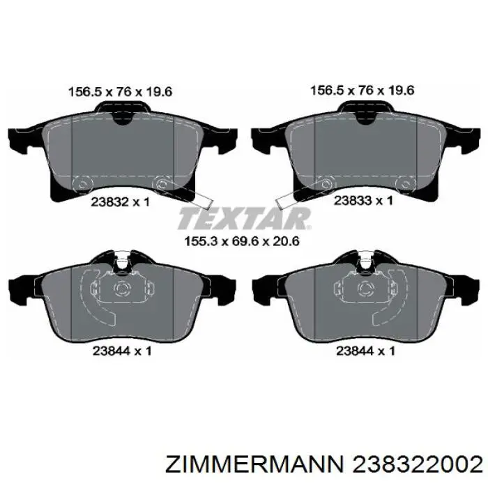 Передні тормозні колодки 238322002 Zimmermann