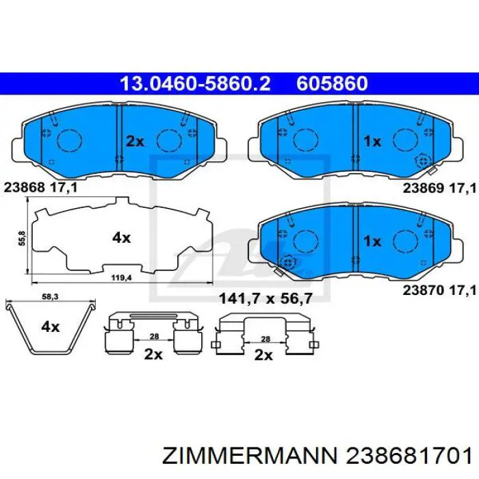 238681701 Zimmermann колодки гальмівні передні, дискові