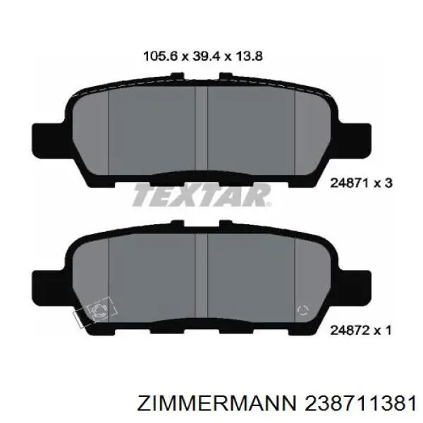 Задні гальмівні колодки Zimmermann 238711381 ціна, від 19.59 USD