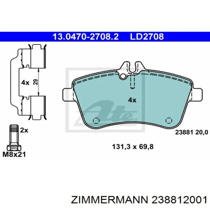 Гальмівні колодки Zimmermann 238812001 ціна, від 32.04 USD