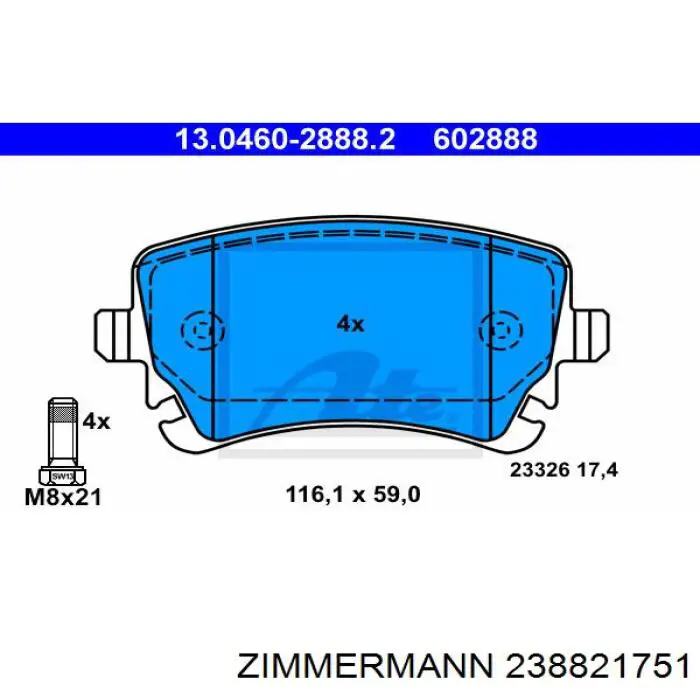 238821751 Zimmermann колодки гальмові задні, дискові