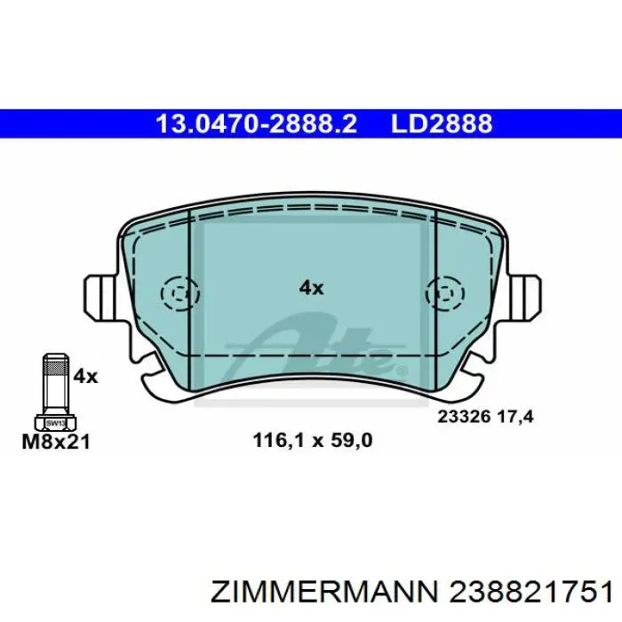 Задні гальмівні колодки Zimmermann 238821751 ціна, від 32.52 USD