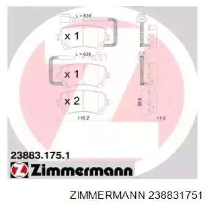 Колодки гальмові задні, дискові 238831751 Zimmermann