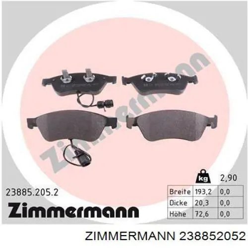 238852052 Zimmermann Передні гальмівні колодки