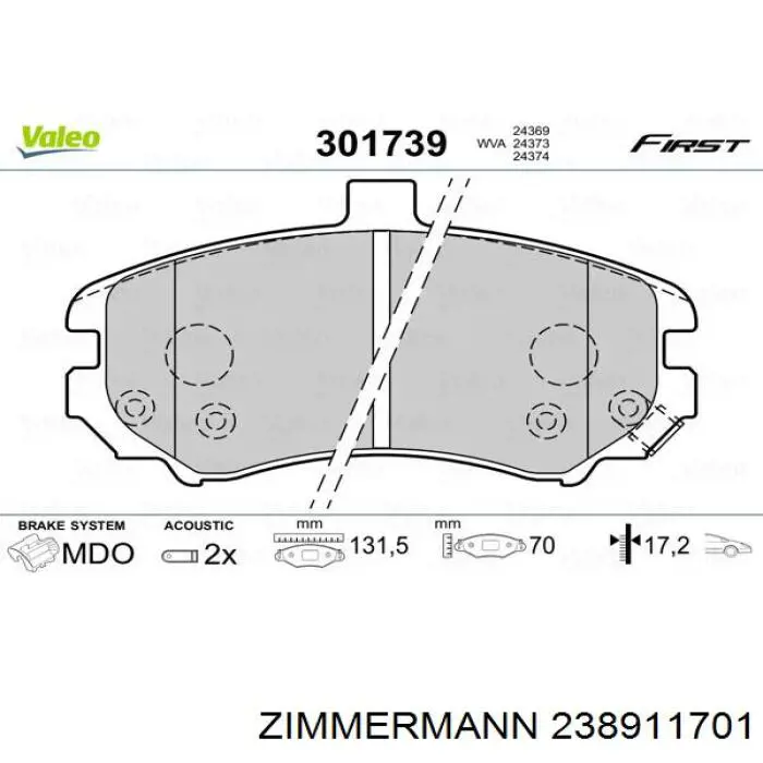 Тормозні колодки Zimmermann 238911701