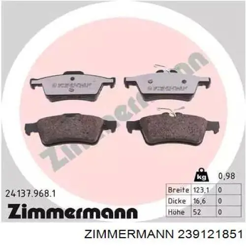Гальмівні колодки Zimmermann 239121851 ціна, від 30.82 USD