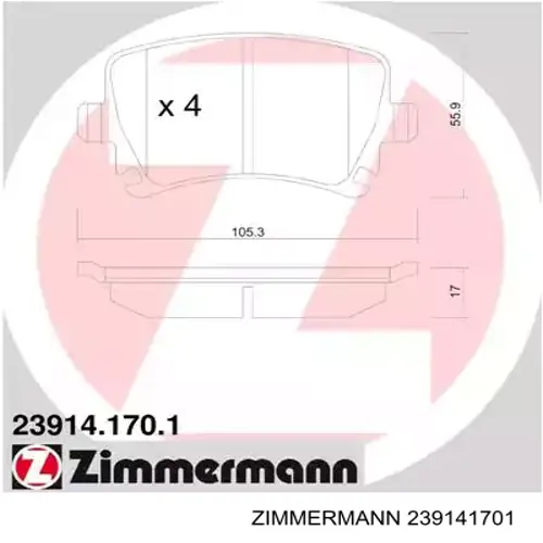 Задні гальмівні колодки Zimmermann 239141701 ціна, від 16.32 USD