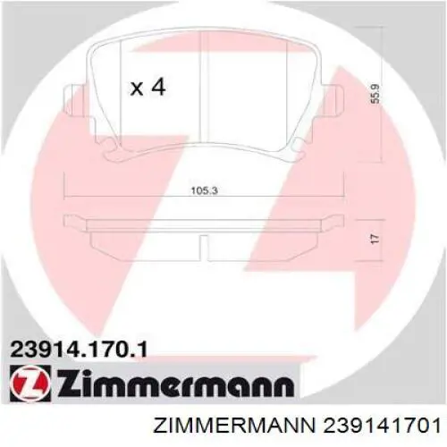 239141701 Zimmermann колодки гальмові задні, дискові