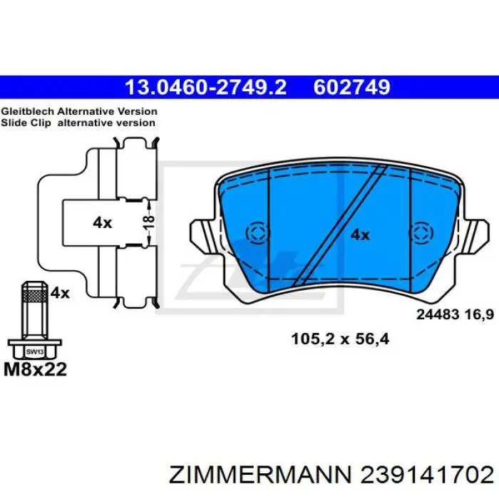 Задні гальмівні колодки Zimmermann 239141702 ціна, від 31.67 USD