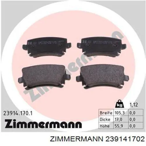 Задні гальмівні колодки 239141702 Zimmermann