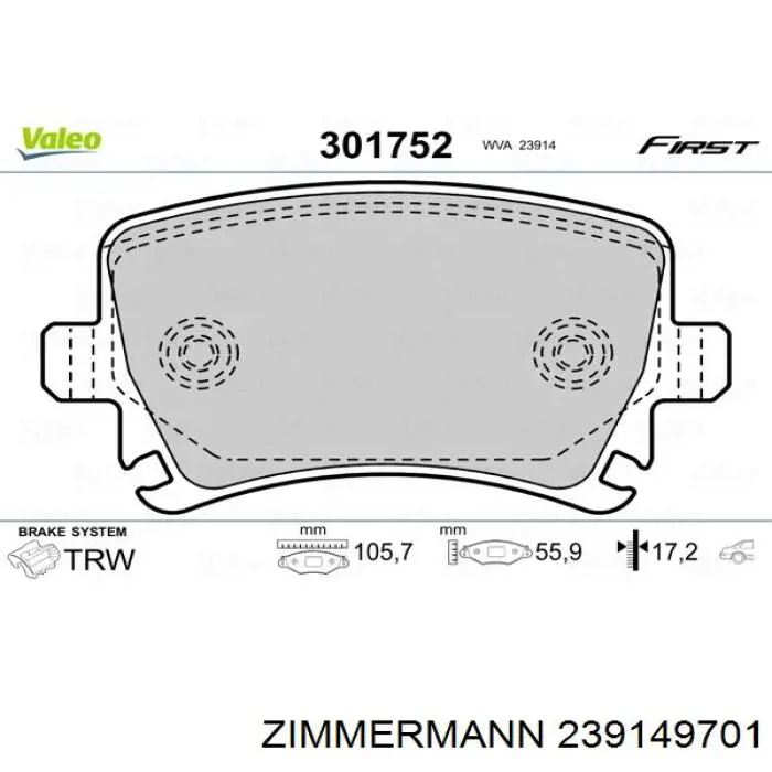 Задні гальмівні колодки 239149701 Zimmermann
