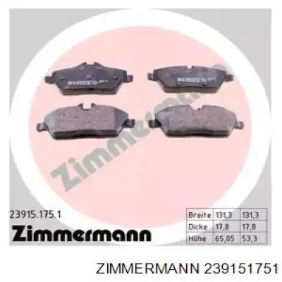 Купити 239151751 Zimmermann Колодки гальмівні передні, дискові
