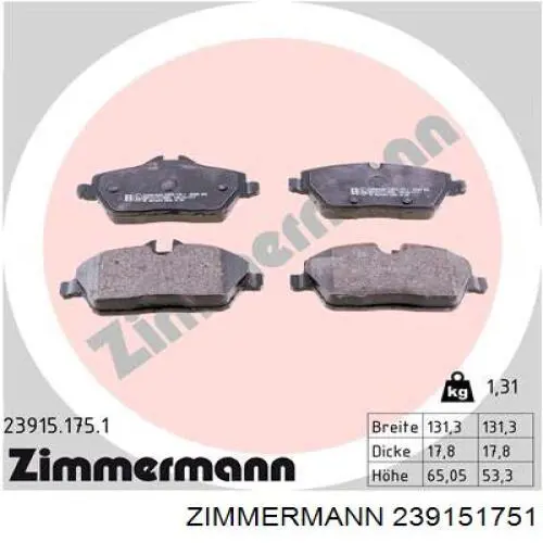 239151751 Zimmermann колодки гальмівні передні, дискові