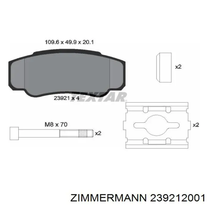 Задні гальмівні колодки 239212001 Zimmermann