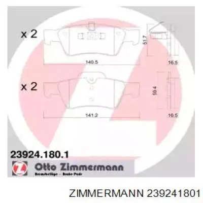 239241801 Zimmermann колодки гальмові задні, дискові