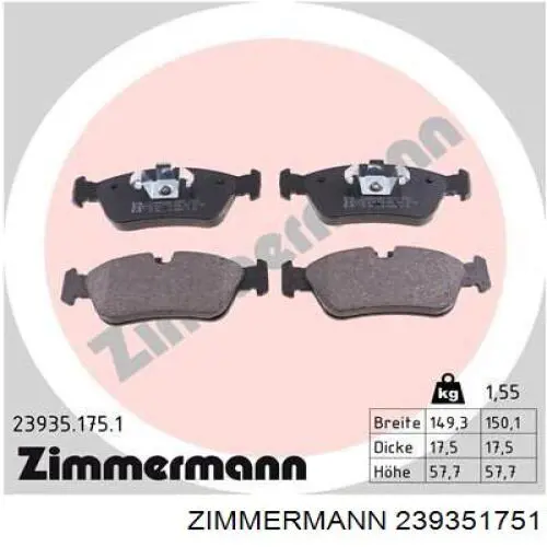 239351751 Zimmermann колодки гальмівні передні, дискові