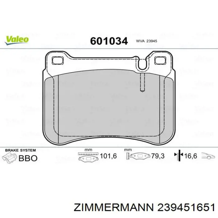 Купити 239451651 Zimmermann Колодки гальмівні передні, дискові