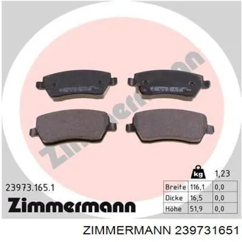 239731651 Zimmermann колодки гальмівні передні, дискові