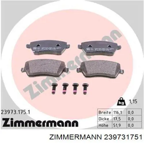 239731751 Zimmermann колодки гальмівні передні, дискові