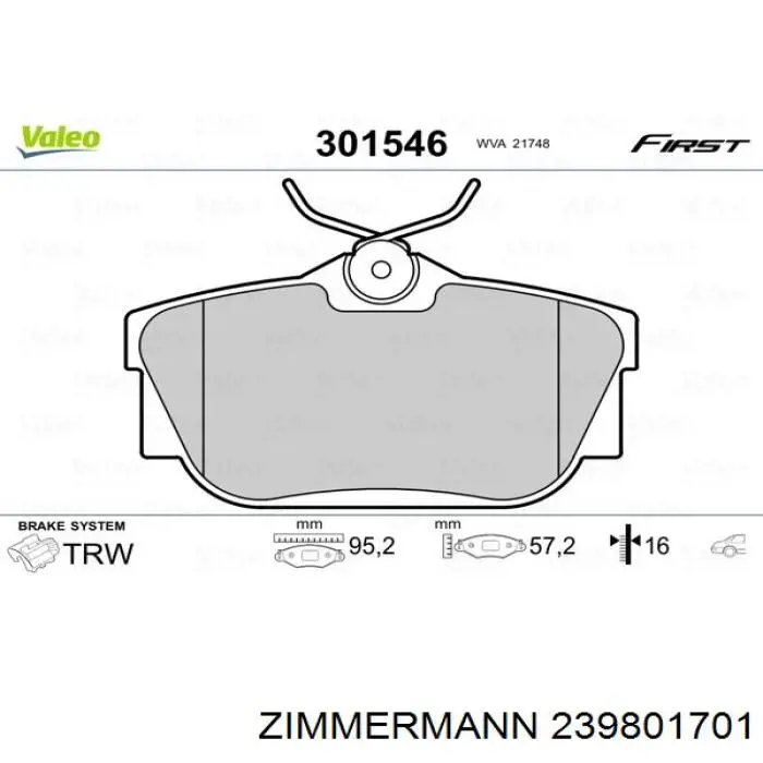 Задні гальмівні колодки 239801701 Zimmermann
