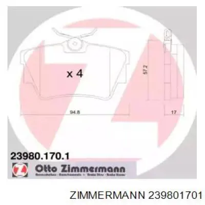 Купити 239801701 Zimmermann Задні колодки