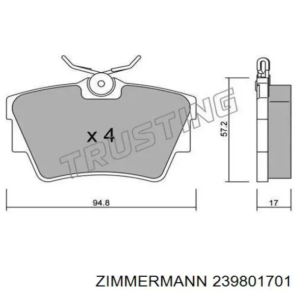 Задні гальмівні колодки Zimmermann 239801701 ціна, від 22.23 USD