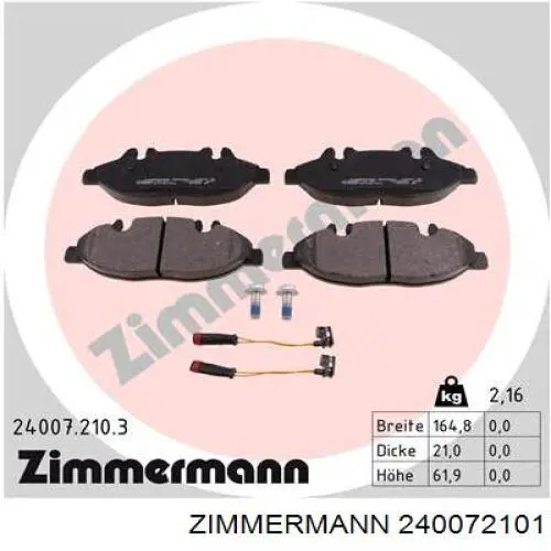 240072101 Zimmermann колодки гальмівні передні, дискові