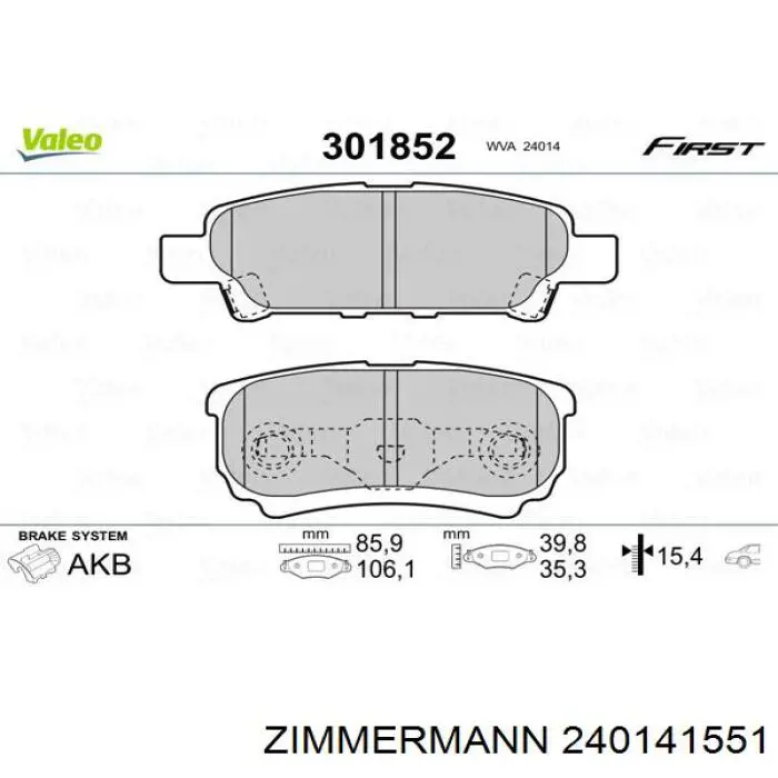 Задні гальмівні колодки 240141551 Zimmermann