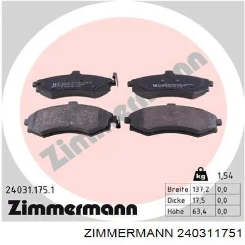 240311751 Zimmermann колодки гальмівні передні, дискові