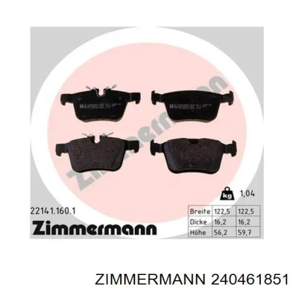 Передні тормозні колодки 240461851 Zimmermann