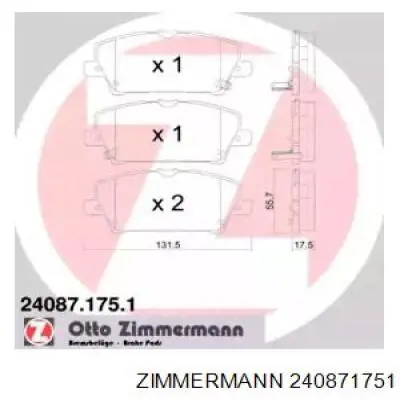 Купити 240871751 Zimmermann Колодки гальмівні передні, дискові