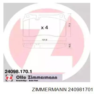 Гальмівні колодки Zimmermann 240981701 ціна, від 72.70 USD