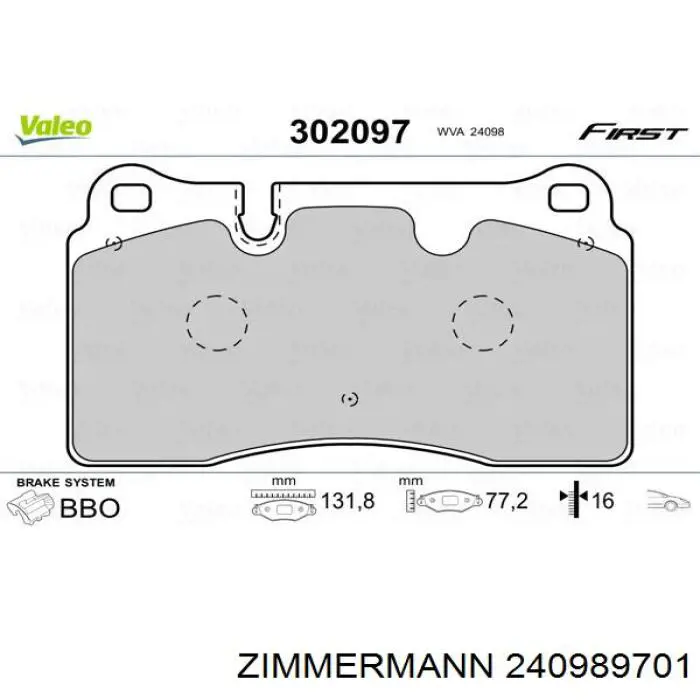 Передні тормозні колодки 240989701 Zimmermann