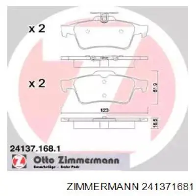 Задні гальмівні колодки 241371681 Zimmermann