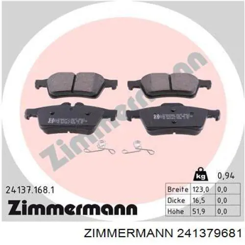 241379681 Zimmermann Колодки гальмівні задні, дискові