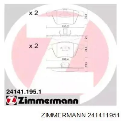 241411951 Zimmermann колодки гальмівні передні, дискові