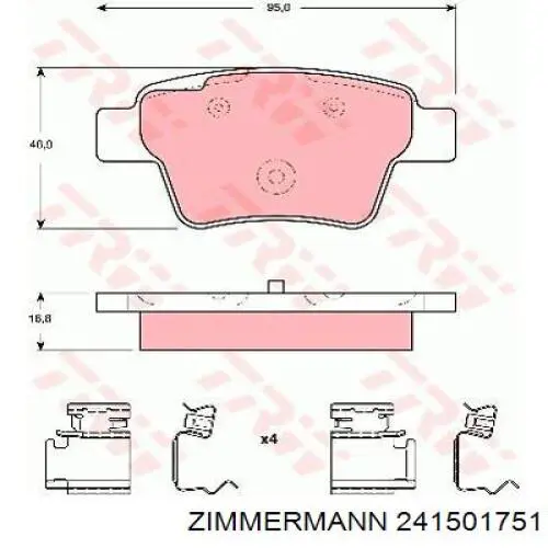 Задні гальмівні колодки 241501751 Zimmermann